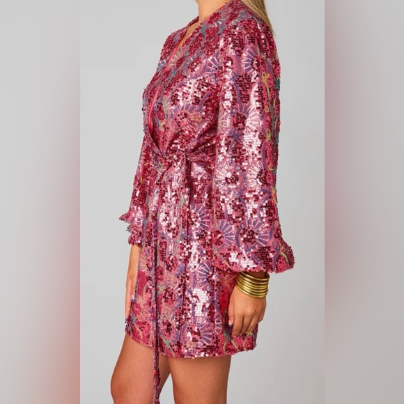 NWT BuddyLove Adeline Sequin Wrap Dress - Wild Strawberry - Picture 2 of 4